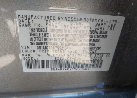 2015 Nissan Sentra S z USA, uszkodzony, nr VIN 3N1AB7AP4FY272104
